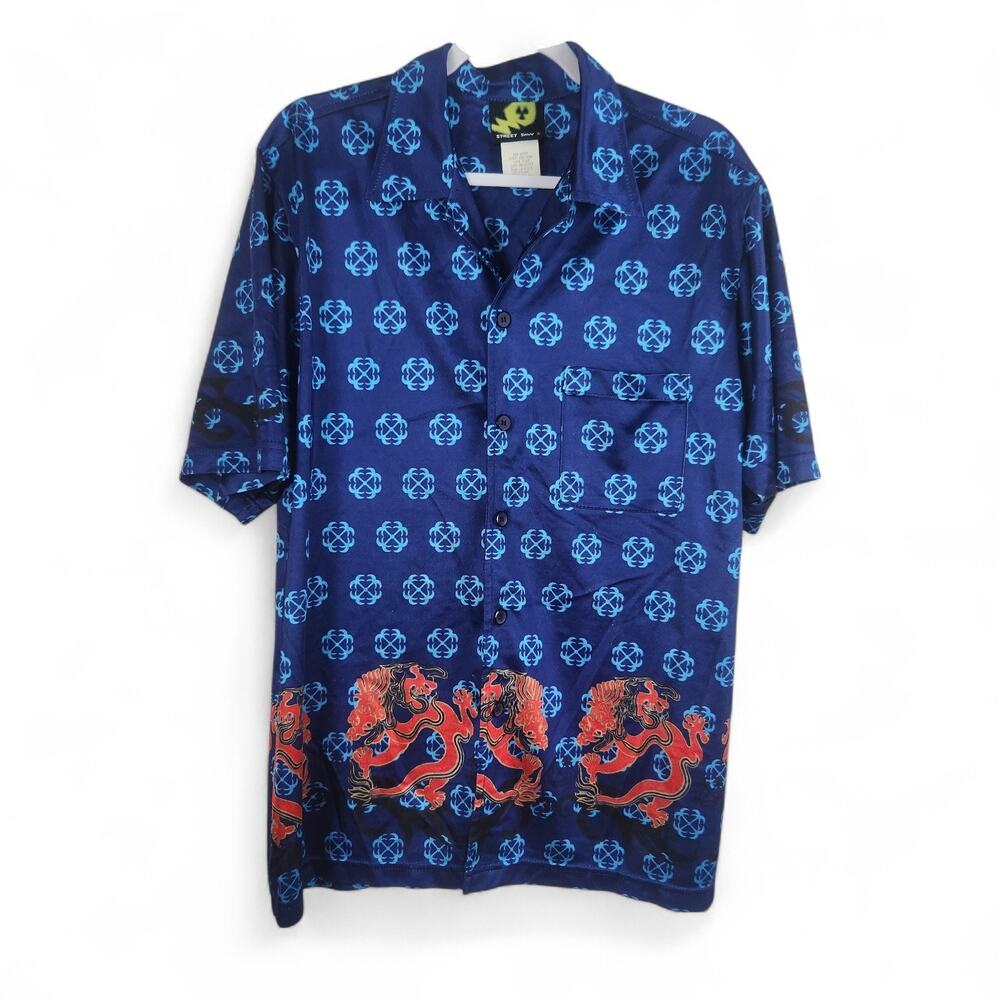 Y2K Tribal Button Down Medium Skater Dragon Tribal AOP Jersey Tattoo Cyber Grung